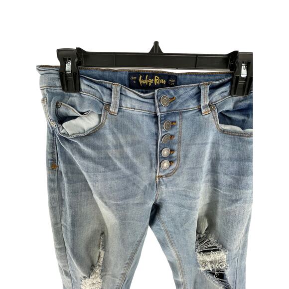 Indigo Rein Light Wash Blue Distressed Denim Skinny Jeans Junior's Size 9 - Picture 3 of 9